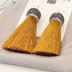 Gold pave silk tassel earrings